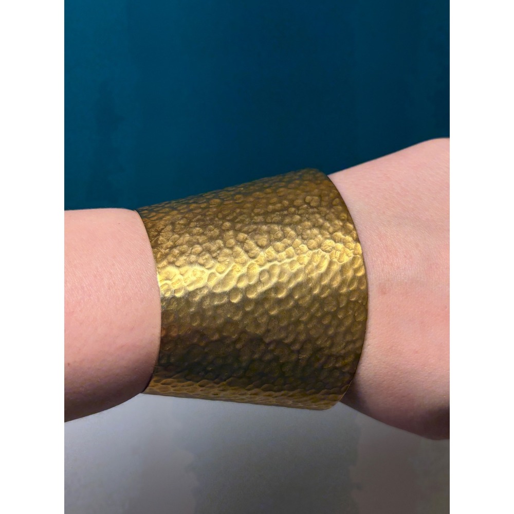 Hammered Gold Tone Wide Tapered Statement Cuff‎ Bracelet Textured Metal